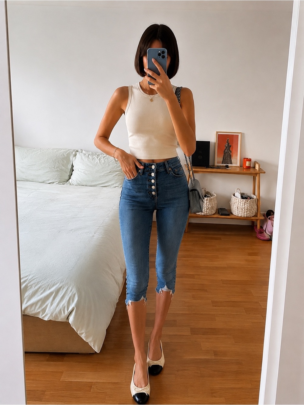 Gap Denim Contemporary Super Skinny High Waisted Cropped Frayed Jeans Blue 25 p